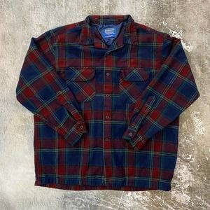 Vintage style Pendleton Flannel. Blue & Red Wool Pendelton Flannel.